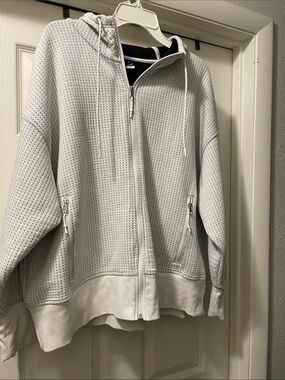 Light Gray Perforated Zip-Up Hoodie Jacket - Women